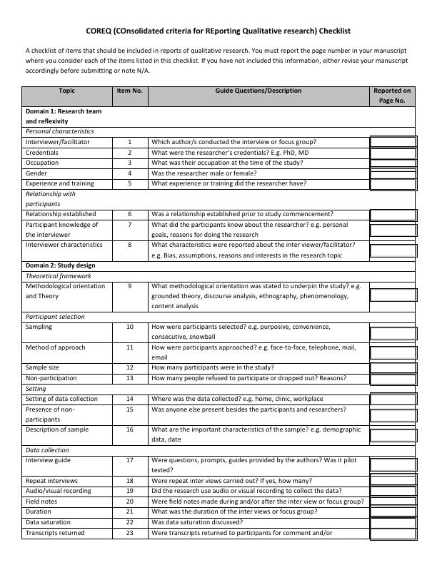 consolidated criteria for reporting qualitative research (coreq) guidelines