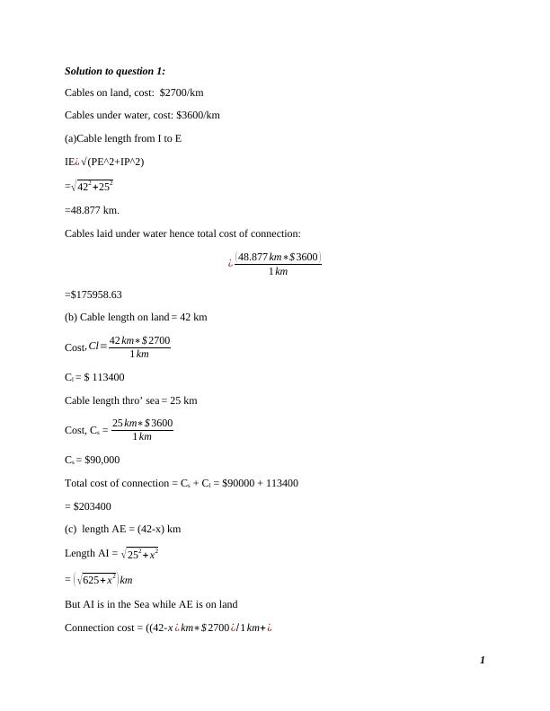 Cost and Angle Calculation for Cables and Points