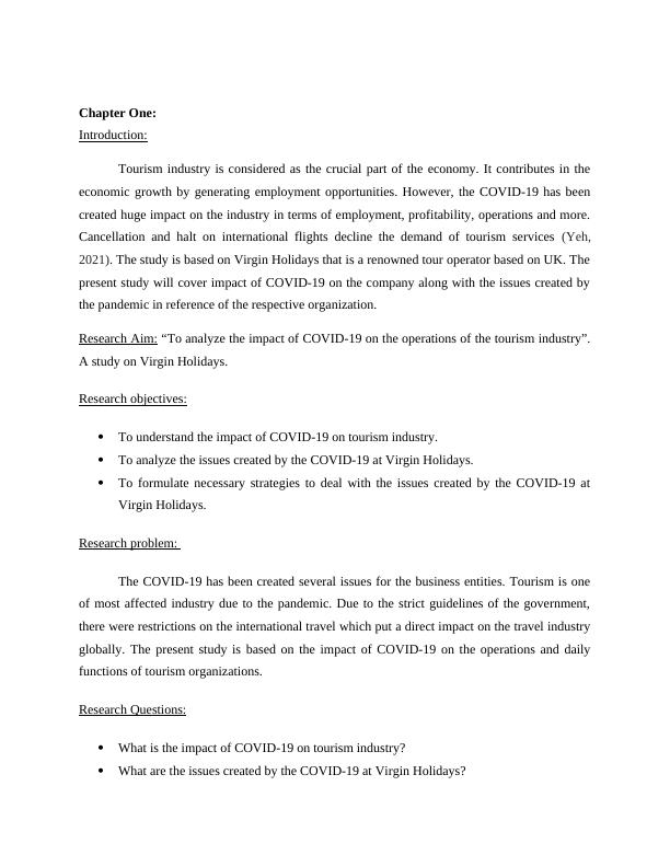 Impact of COVID19 on Virgin Holidays A Study on the Tourism Industry