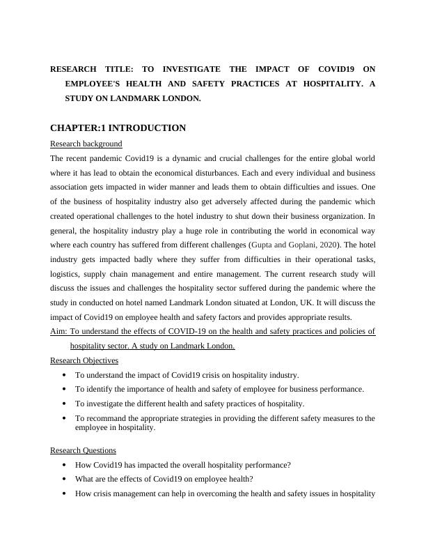 Impact of COVID-19 on Employee Health and Safety Practices in Hospitality: A Study on Landmark London_5