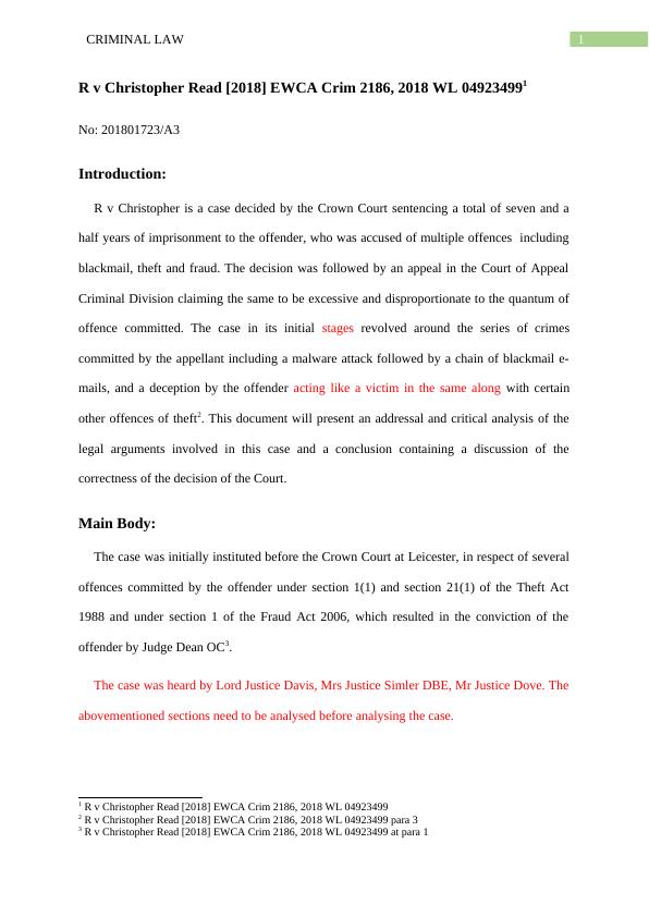 Critical Analysis of R v Christopher Read Case under Criminal Law_2