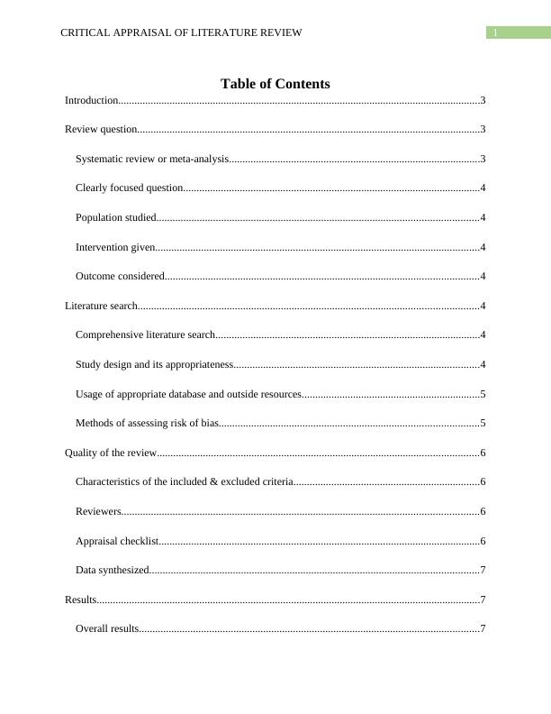 critical appraisal checklist for literature review