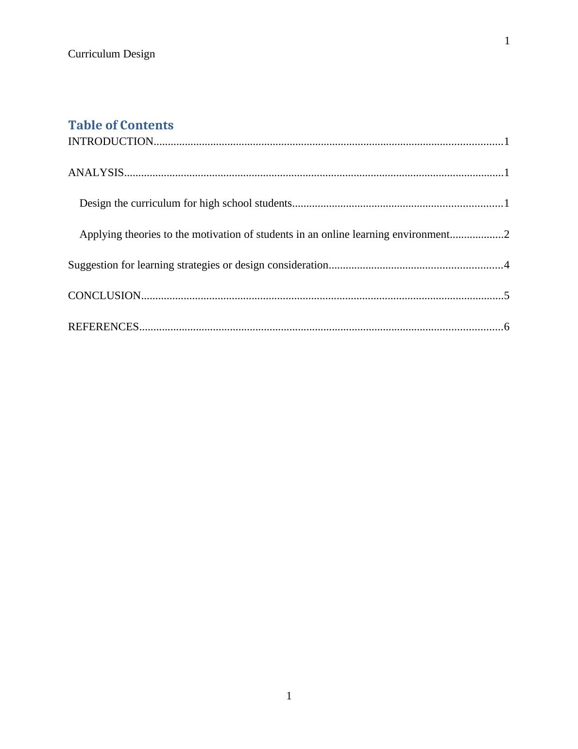 Curriculum Design for High School Students Strategies for Motivation