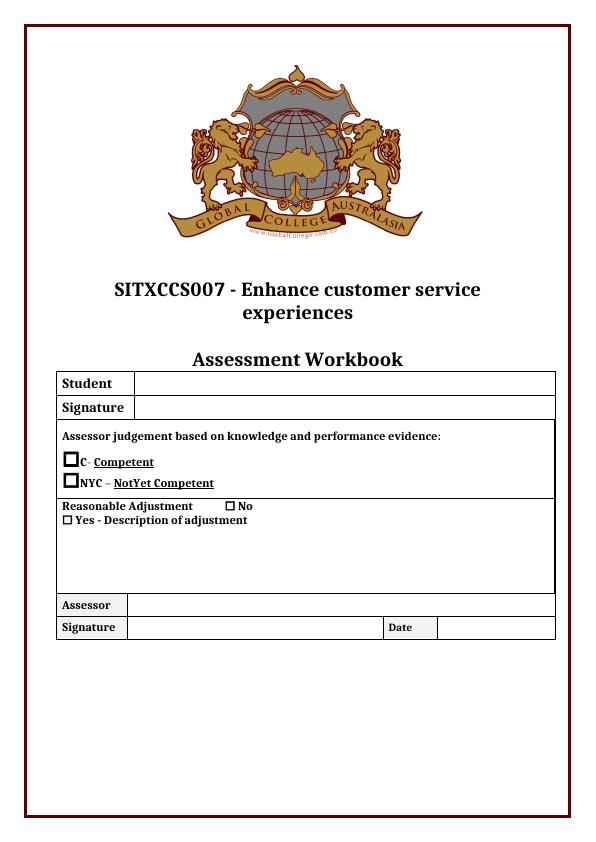 SITXCCS007 - Enhance customer service experiences Assessment Workbook