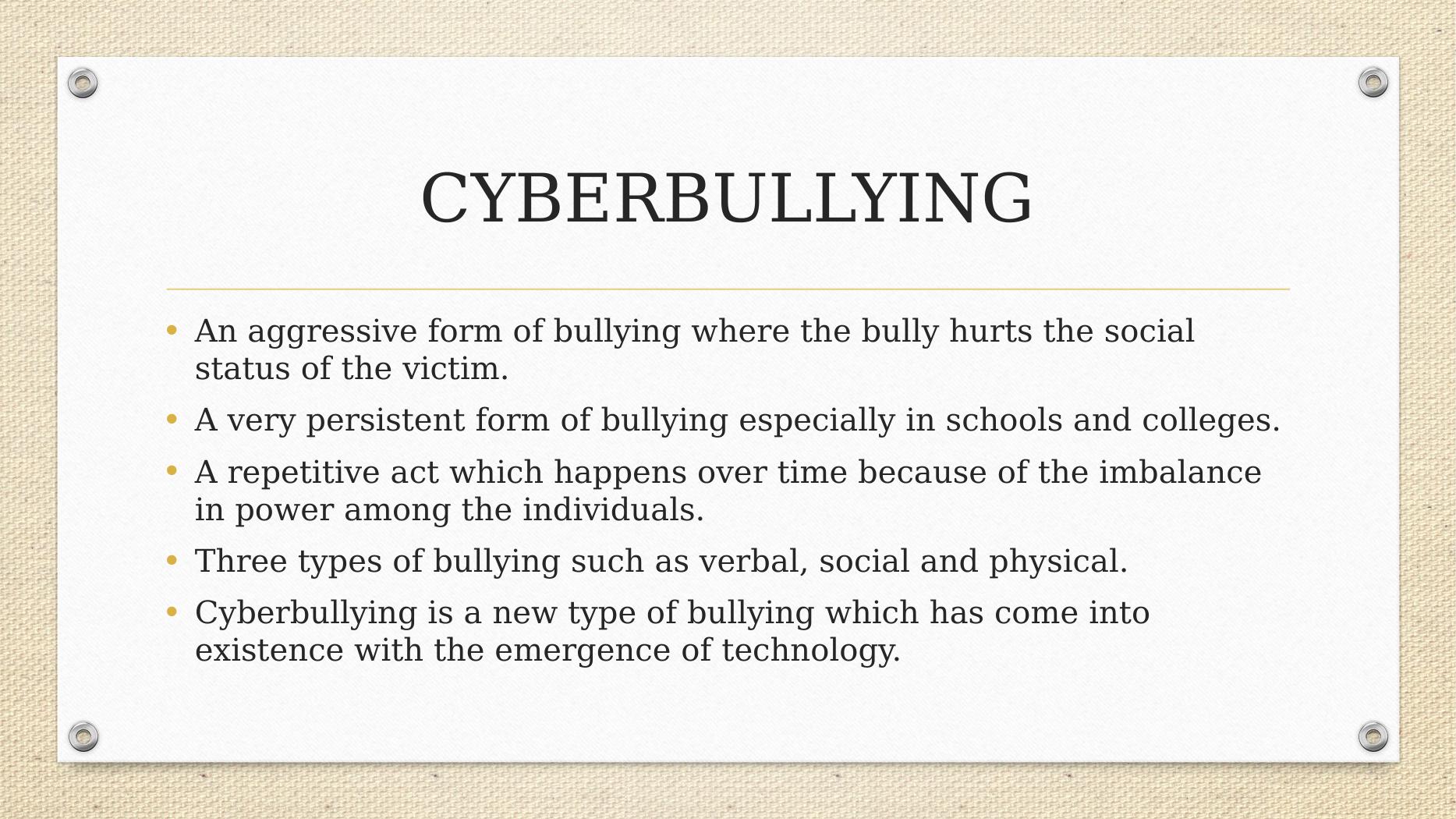 Cyberbullying: A New Form of Aggressive Bullying