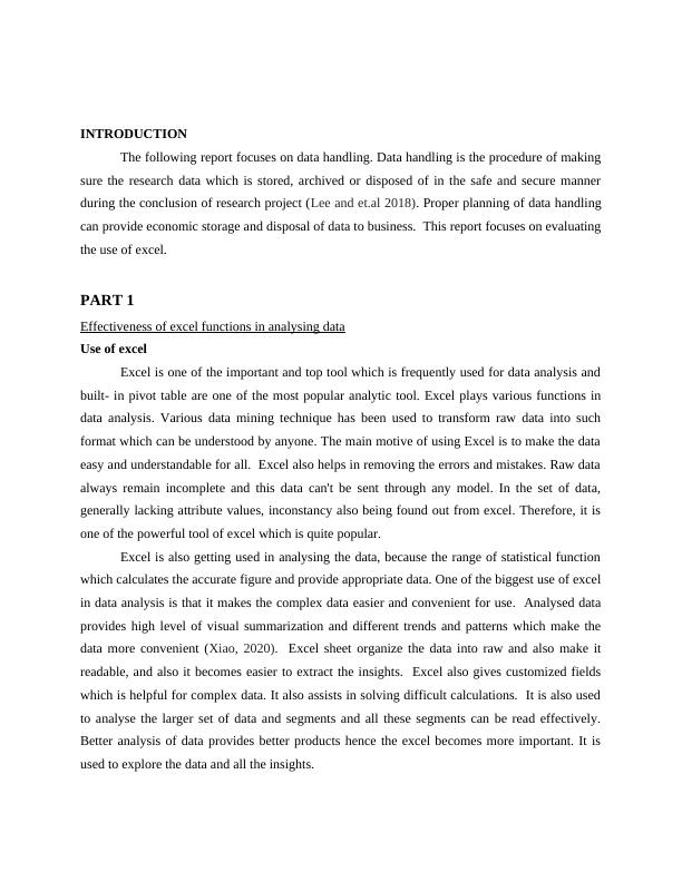 Data Handling 2: Effectiveness of Excel Functions in Analyzing Data