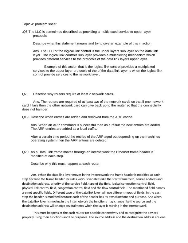 Data Link Layer, UDP Header Desklib