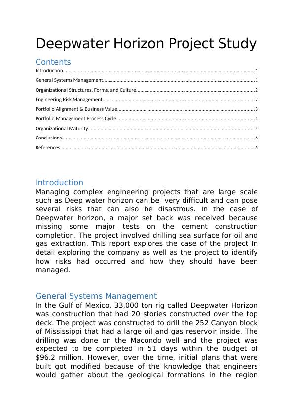 Deepwater Horizon Project Study: Risk Management and Organizational Maturity_1