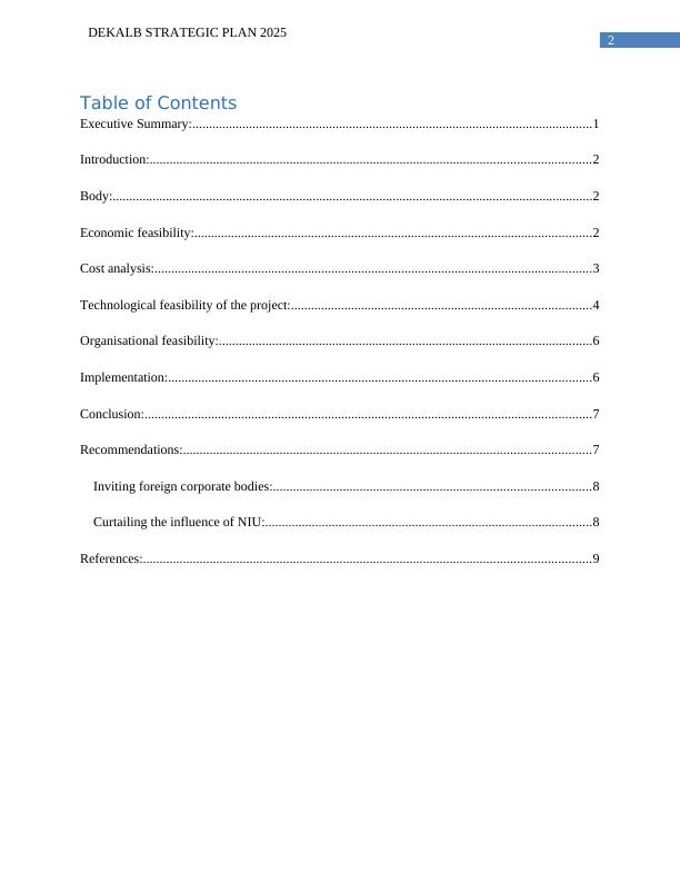 Feasibility Study of DeKalb Strategic Plan 2025