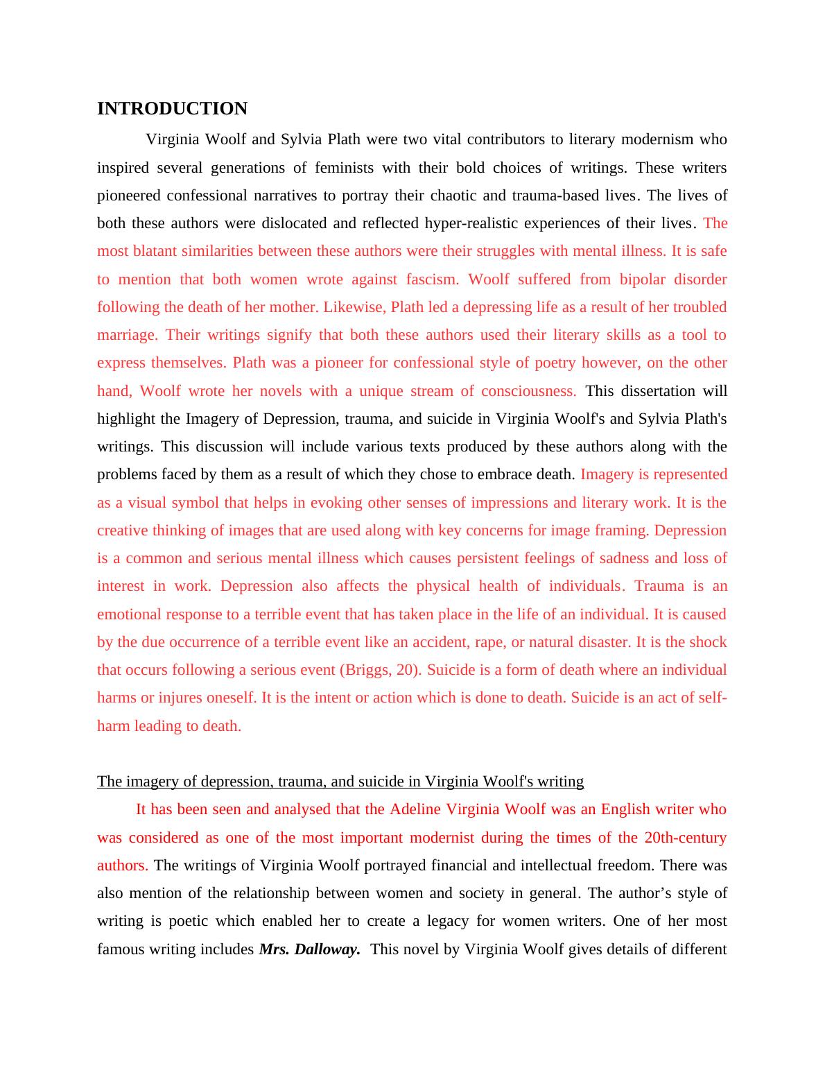 Depression, Trauma, and Suicide in Virginia Woolf and Sylvia Plath's ...