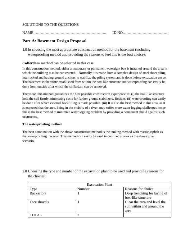 Basement Design Proposal, Retaining Walls Design, and Piling Design for Desklib_1