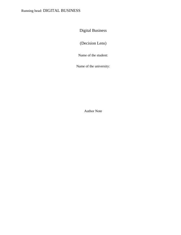 Digital Business: New Venture Formation and Argumentation for Decision Lens_1