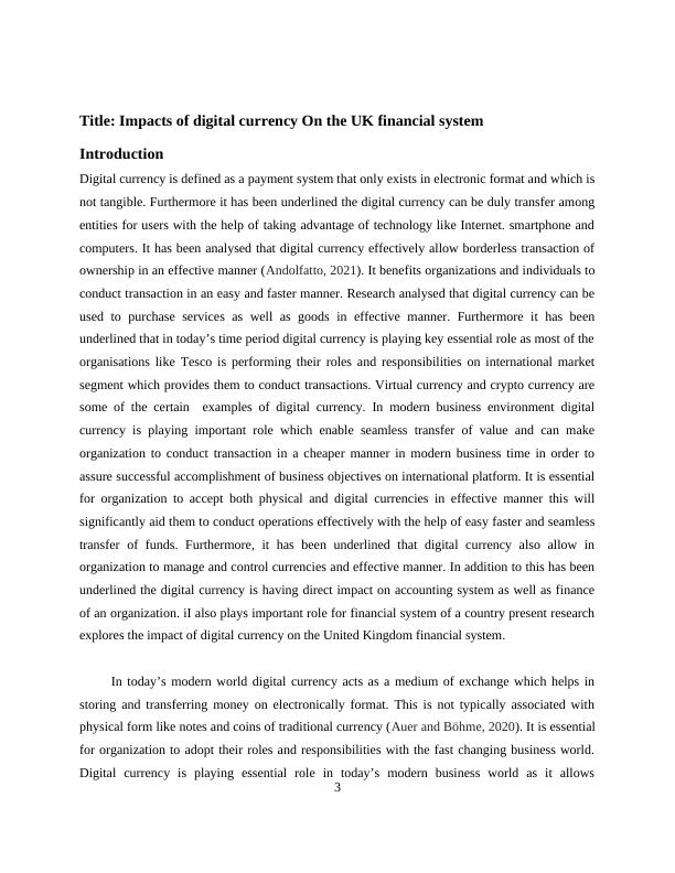 Impacts of Digital Currency on UK Financial System Desklib