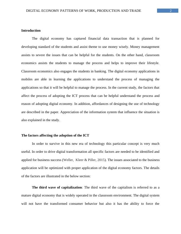 Digital Economy Patterns of Work, Production and Trade Desklib