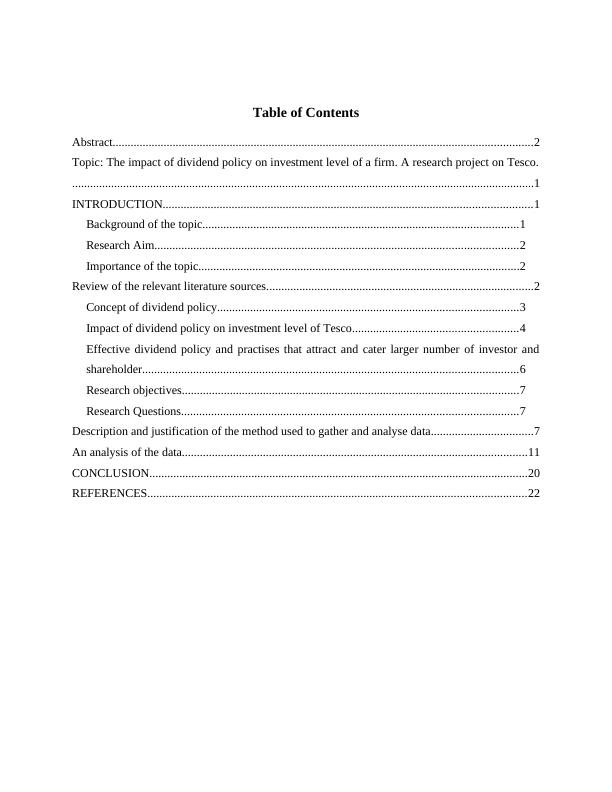 Impact of Dividend Policy on Investment Level of a Firm: A Tesco ...