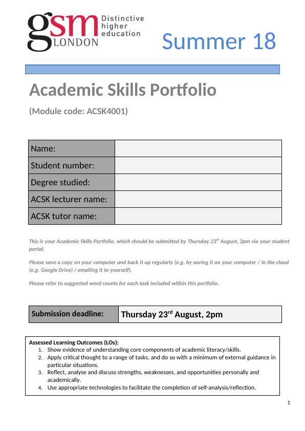 Academic Skills Portfolio for Summer 18 (ACSK4001)_1