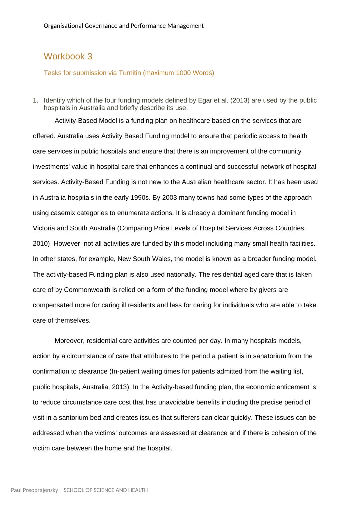 Activity-Based Funding Model in Australian Public Hospitals