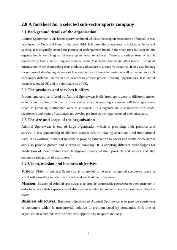 Industry Analysis of Admiral Sportswear Business and the Business