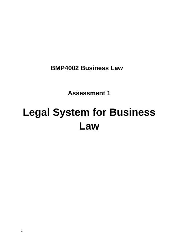 Business Law: Legal System, Classification of Law, Sources of Law, and UK Law Making Process for Employment Law_1