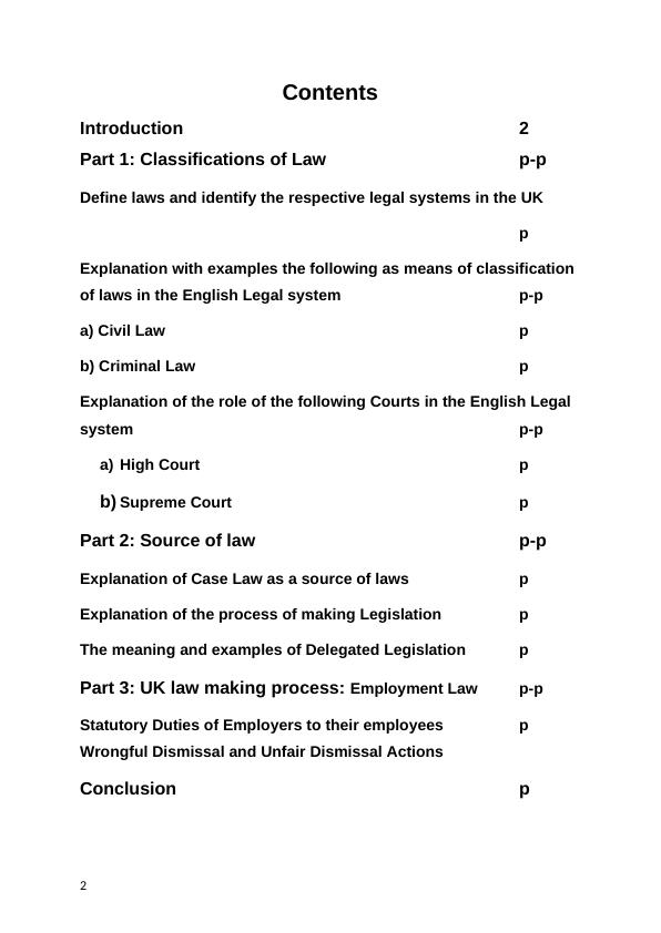 Business Law: Legal System, Classification of Law, Sources of Law, and UK Law Making Process for Employment Law_2