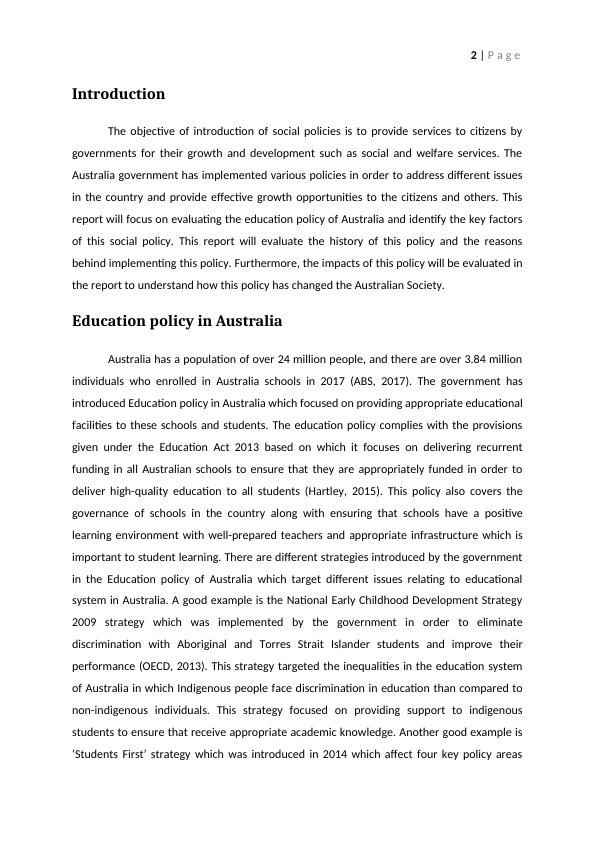 Education Policy in Australia Desklib