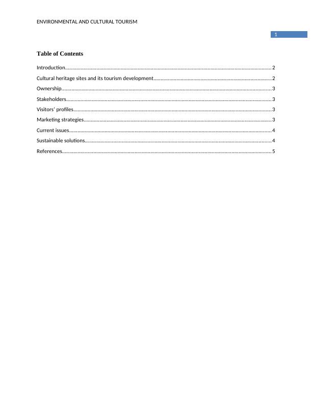 Environmental And Cultural Tourism - Desklib