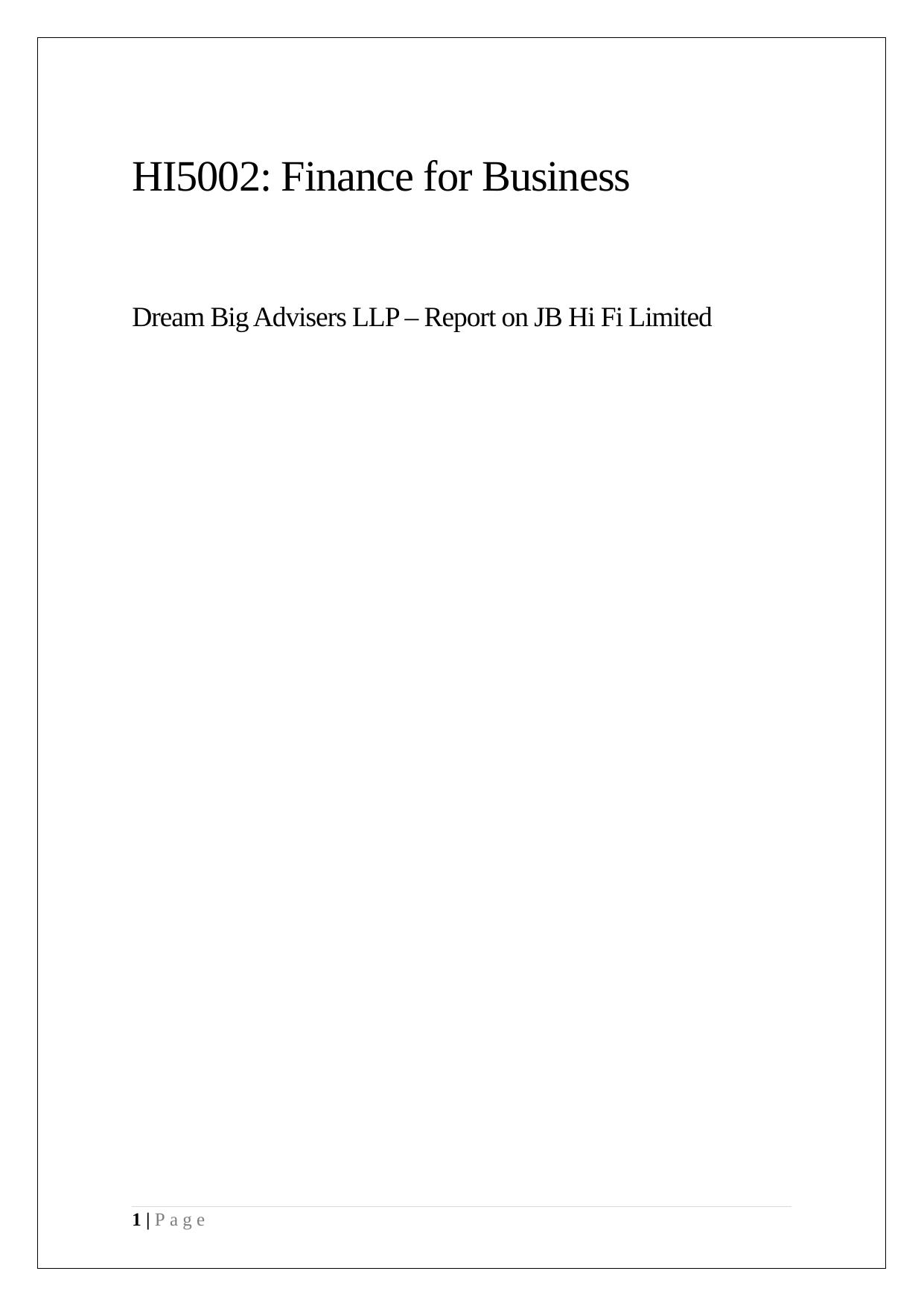 Finance Report on JB Hi Fi Limited_1
