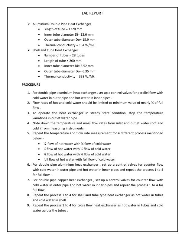 Heat Exchanger Performance: Experiment, Data, Calculations