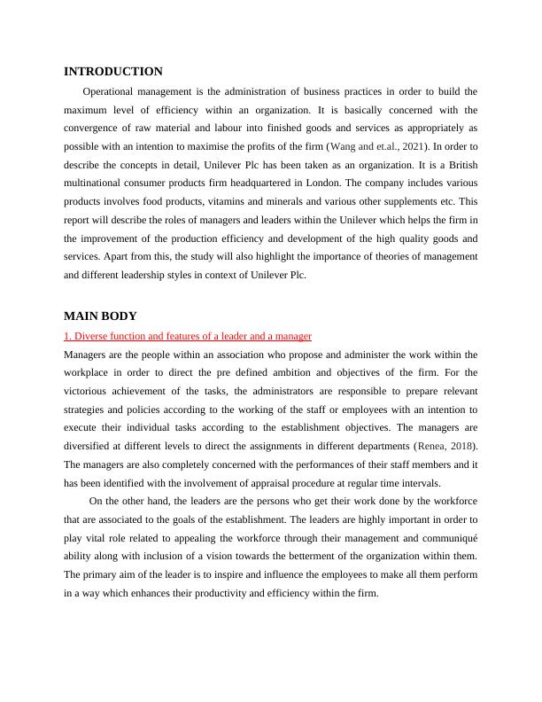 Roles of Leaders and Managers in Unilever Desklib