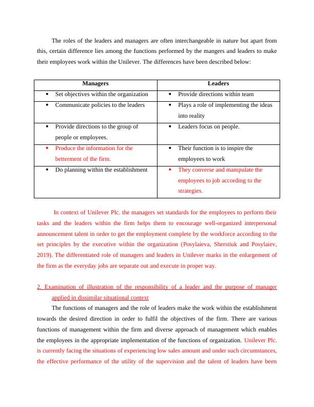 Roles of Leaders and Managers in Unilever Desklib