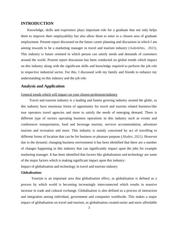 Marketing Manager in Travel and Tourism Industry Future Career Planning