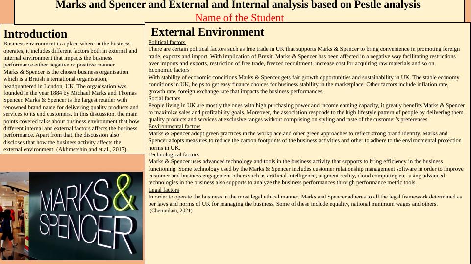 Marks and Spencer and External and Internal analysis based on Pestle analysis_1