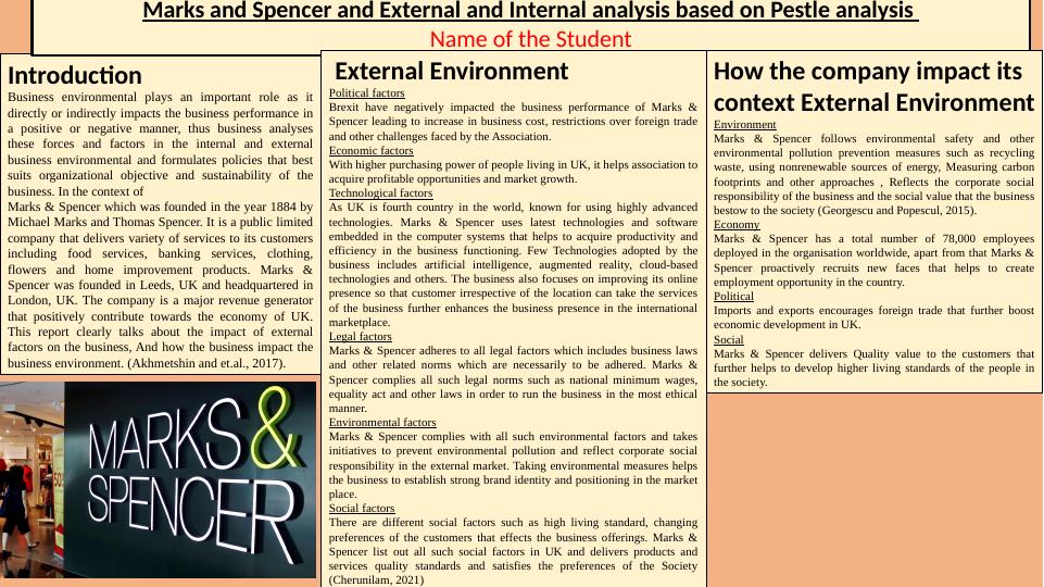 Marks and Spencer and External and Internal analysis based on Pestle analysis_1
