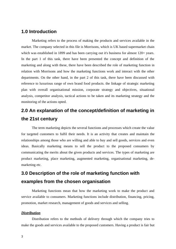 Marketing Process & Planning for Morrisons: Concept, Functions, Mix, and Strategies_3