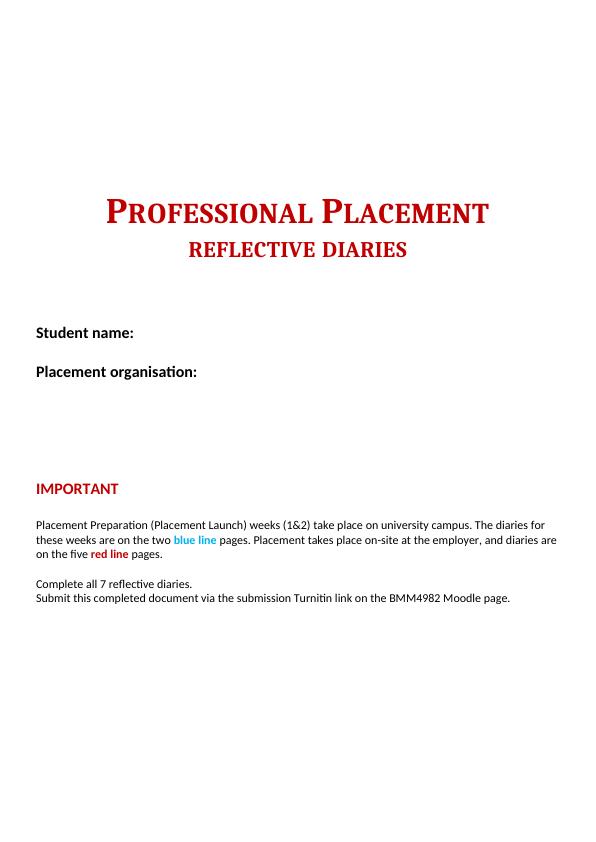 Placement Report Reflective Diaries for Desklib_1