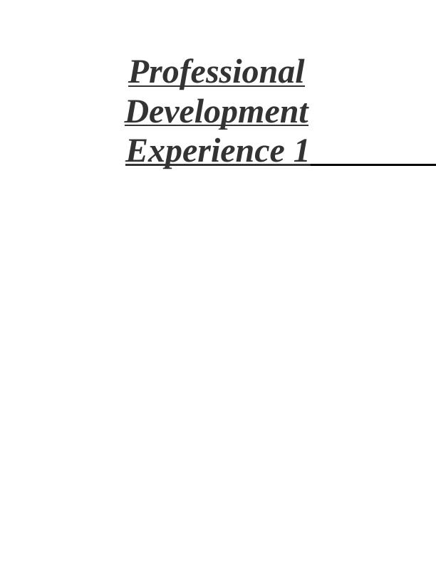 Professional Development Experience 1 Learning and Reflection