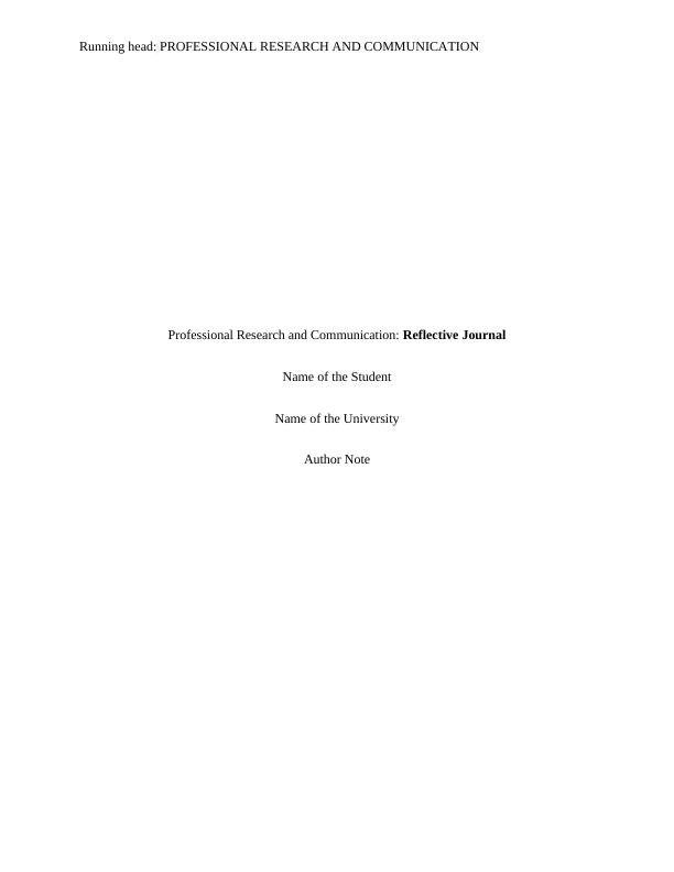 Professional Research and Communication: Reflective Journal