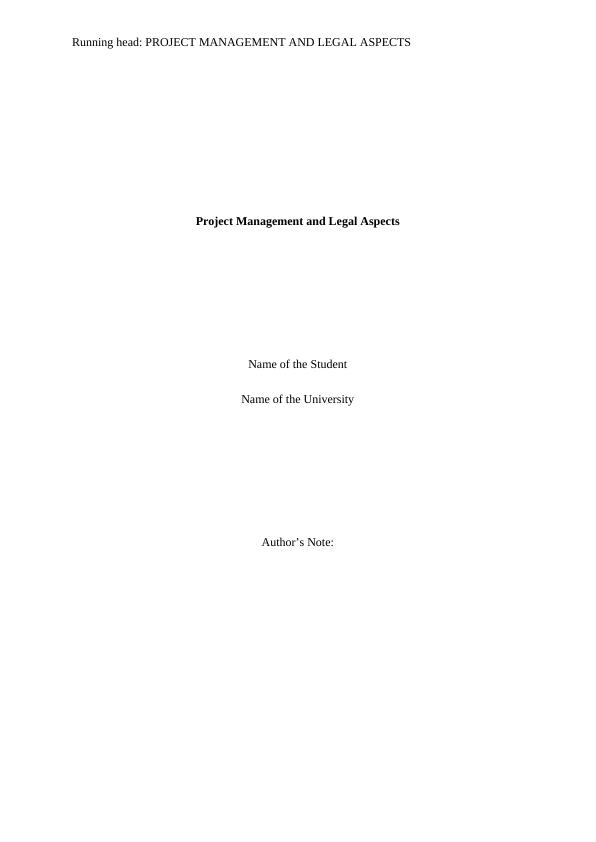 Project Management And Legal Aspects Desklib