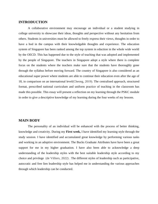 Reflective Essay on Learning through PSKC Module_3