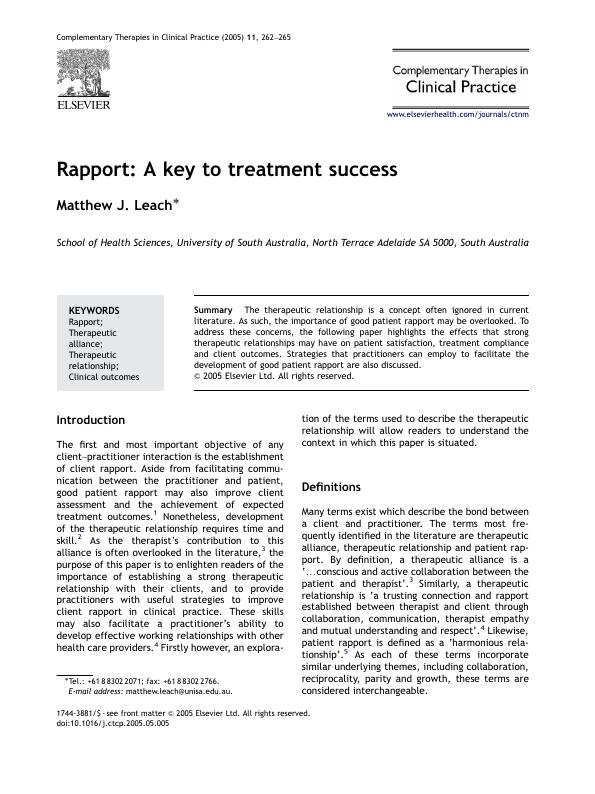 Rapport: A key to treatment success_1