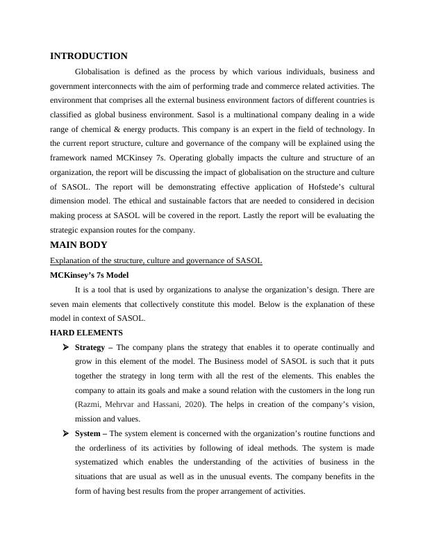 Analysis of SASOL's Global Business Environment | Desklib