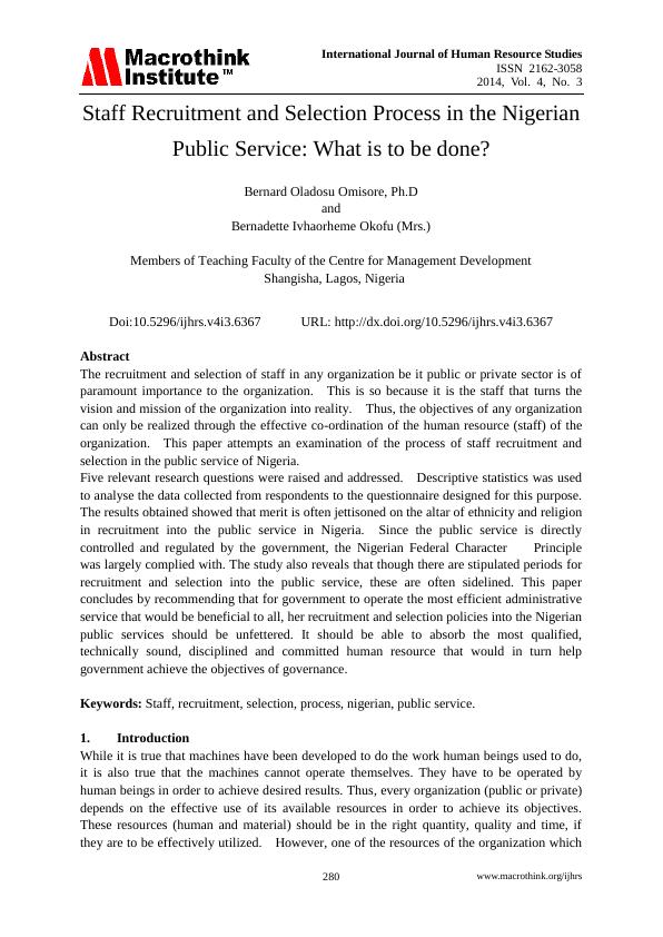 Staff Recruitment and Selection Process in the Nigerian Public Service: What is to be done?_2