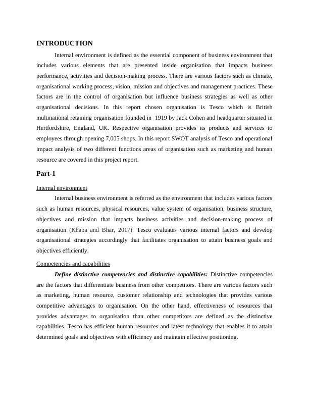 SWOT analysis of Tesco and operational impact analysis of marketing and ...