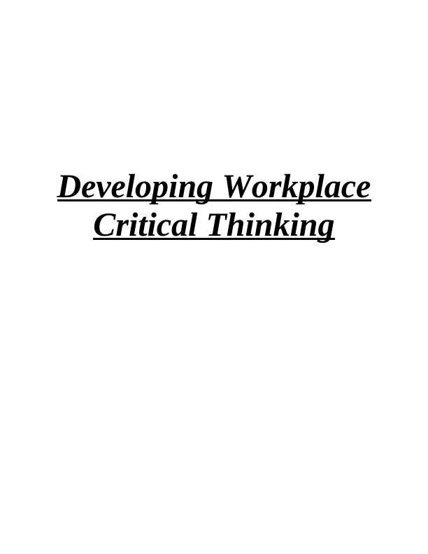 critical thinking for the workplace