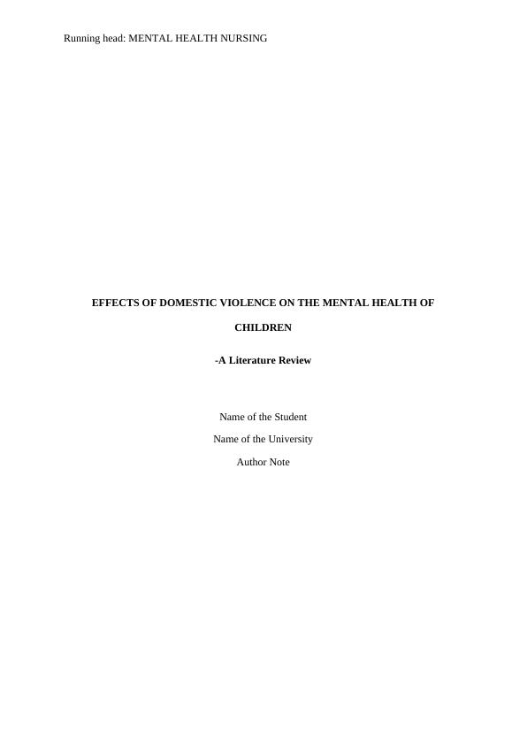 Effects of Domestic Violence on Children's Mental Health - Desklib