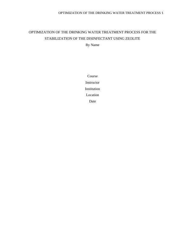 Optimization of Drinking Water Treatment Process with Zeolite Stabilization