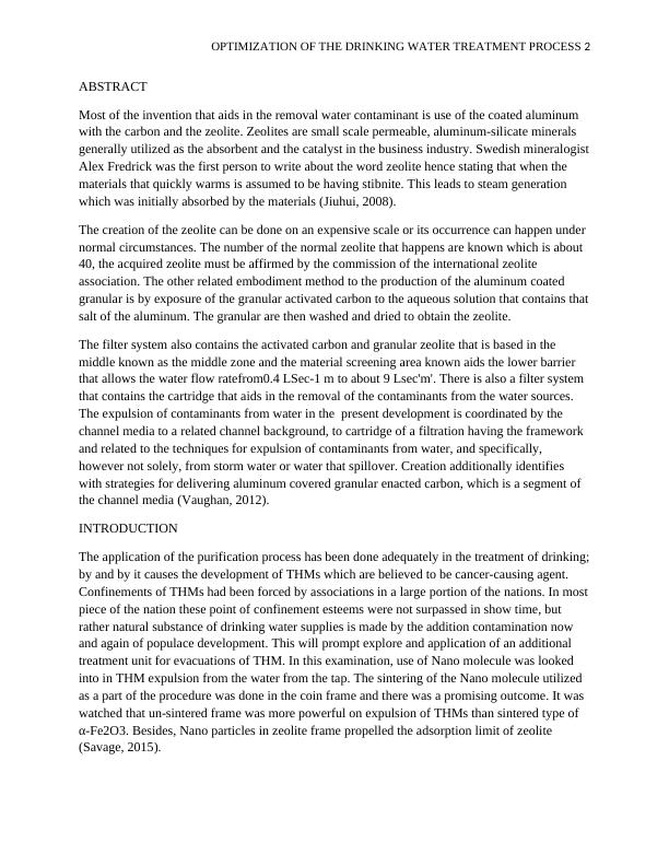 Optimization of Drinking Water Treatment Process with Zeolite Stabilization