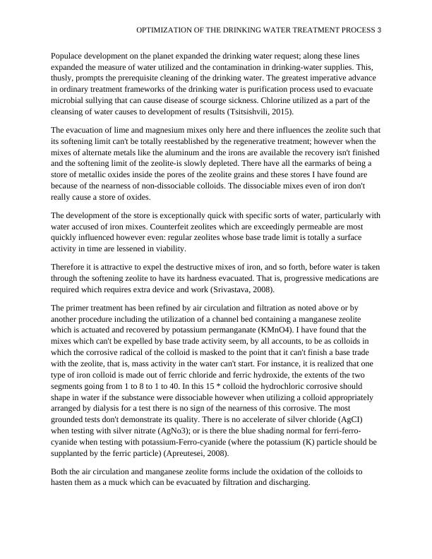 Optimization of Drinking Water Treatment Process with Zeolite Stabilization