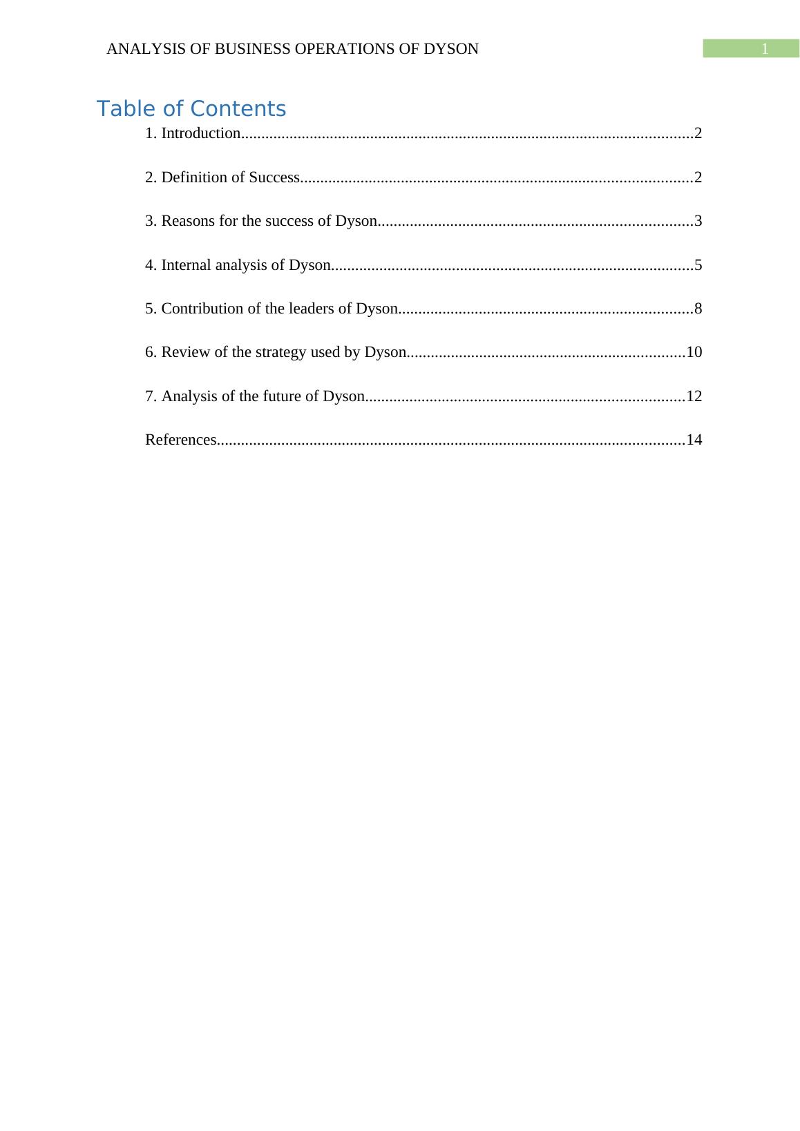 Analysis of Business Operations of Dyson Desklib