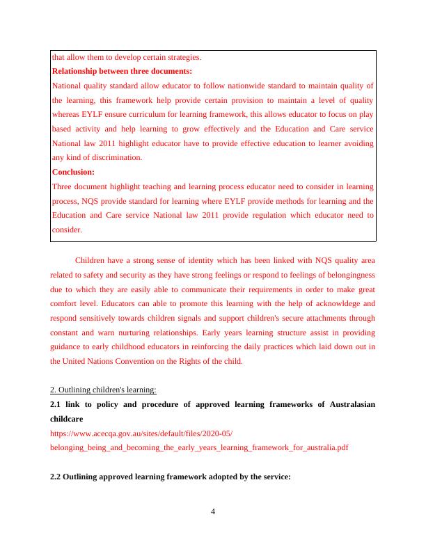CHCECE009 Task 2 and 3 - Early Year Learning Framework and Educator Roles_4